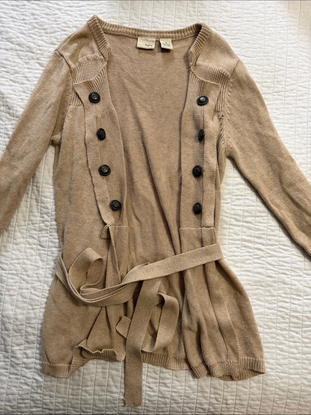 Daytrip Beige Belted Button-Front Women's Cardigan